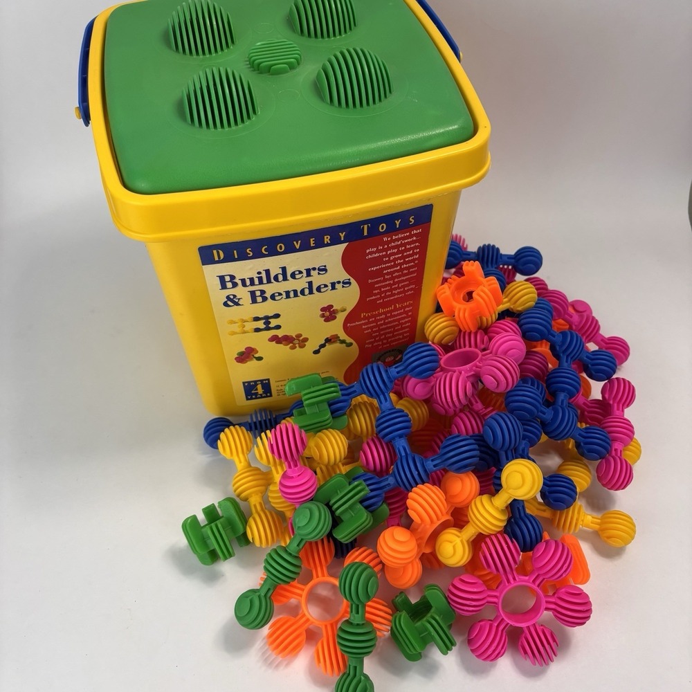 Builders And Benders Discovery Toys 1996 Bucket And 42 Pieces Kids - Picture 2 of 8